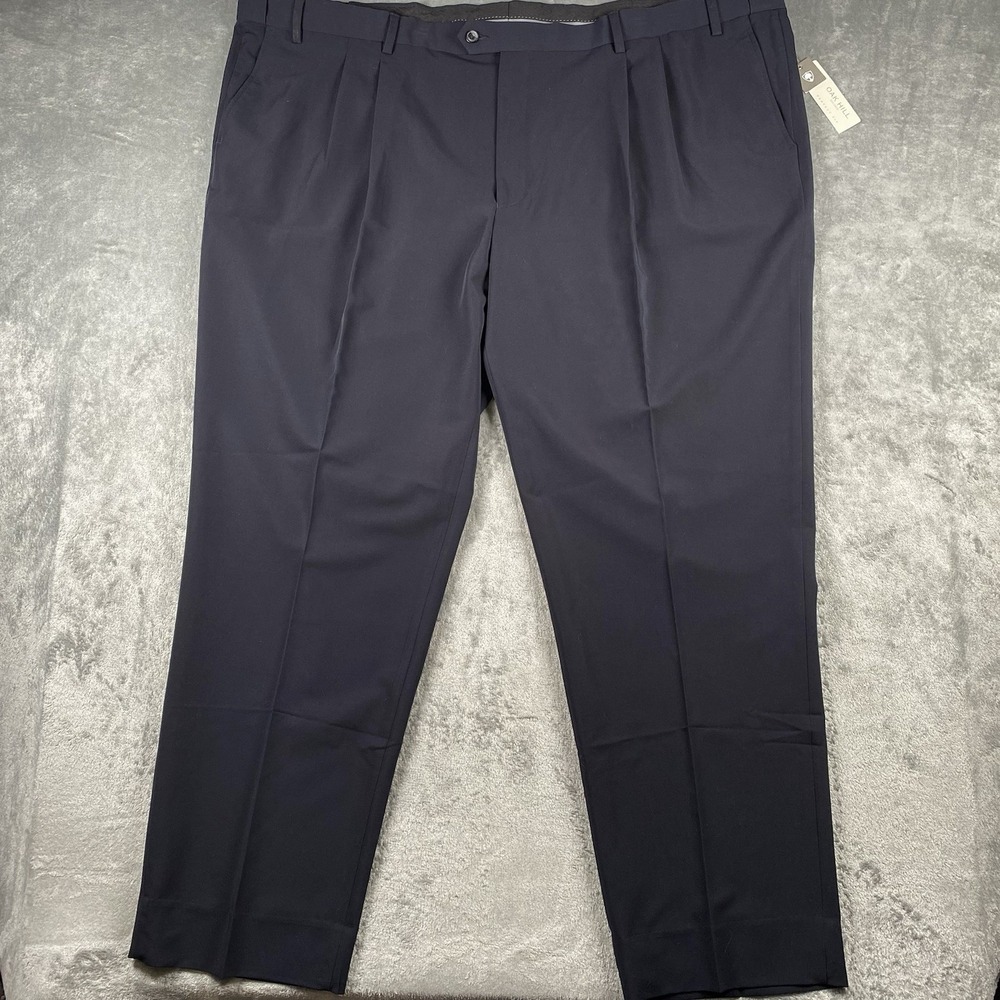Oak Hill Dress Pants Mens Size 56x32 Navy Blue Perfect Fit Stretch Pleated Prep